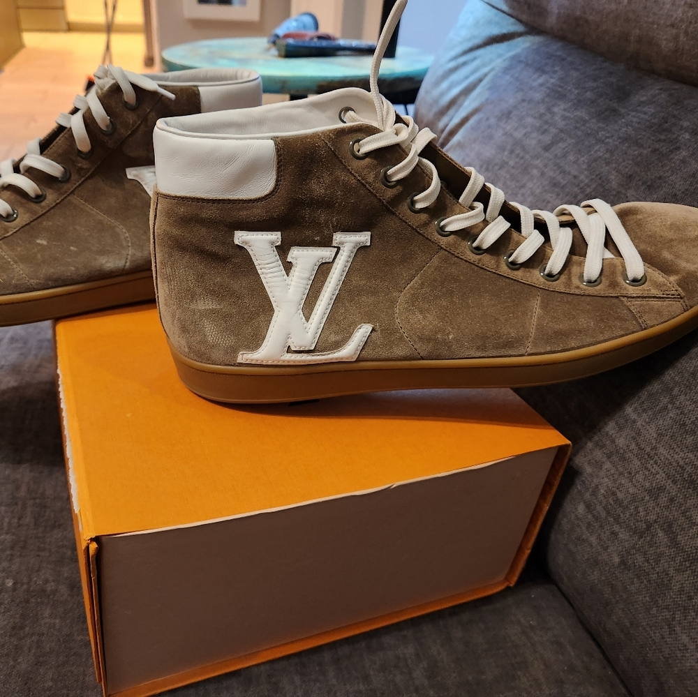 LOUIS VUITTON S/S 2012 Khaki Suede Leather LV High Top "Surfside Sneaker Boot" s
